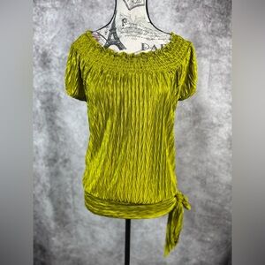 Heart Soul Women's Olive Textured Blouse W/ Side Tie Short Sleeve Size M